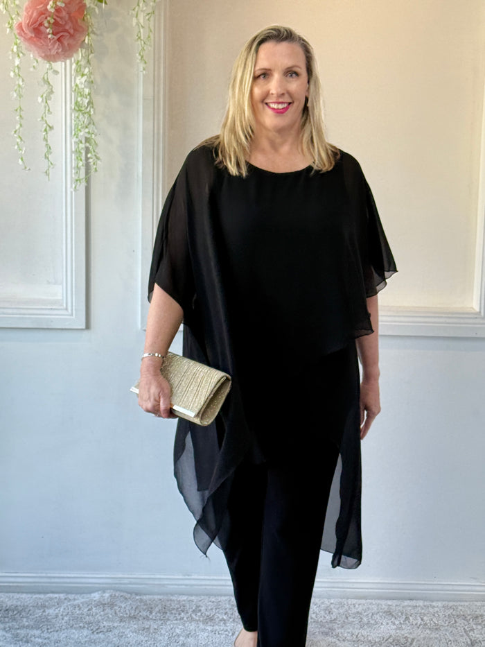 Quixie Black Evening Tunic Top