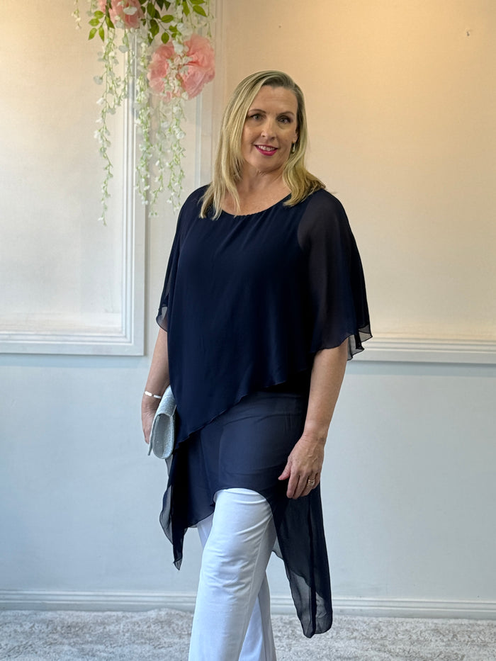 Quixie Navy Evening Tunic Top