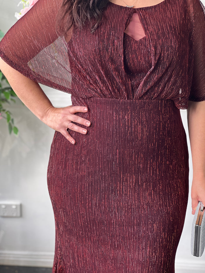 Reagan Burgundy Shimmer Evening Gown