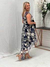 Ria Navy Embroidered Evening Dress