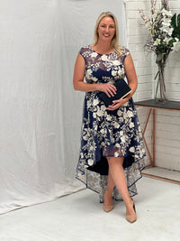 Ria Navy Embroidered Evening Dress