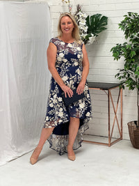 Ria Navy Embroidered Evening Dress