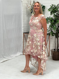 Ria Blush Embroidered Evening Dress