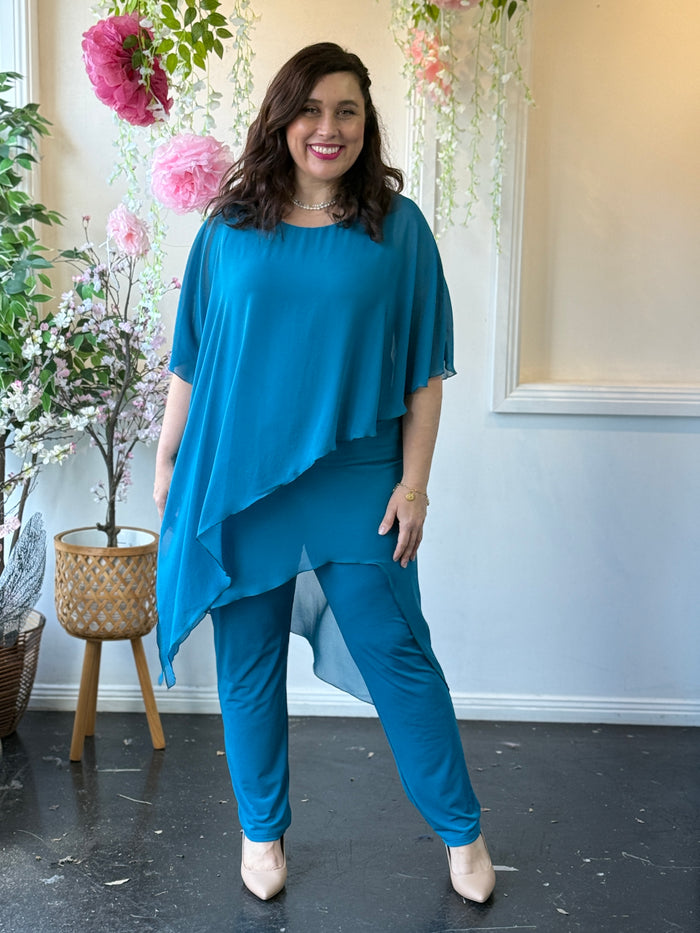Quixie Teal Evening Tunic Top