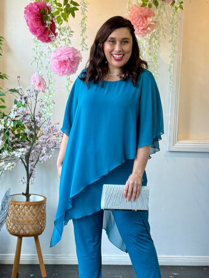 Quixie Teal Evening Tunic Top