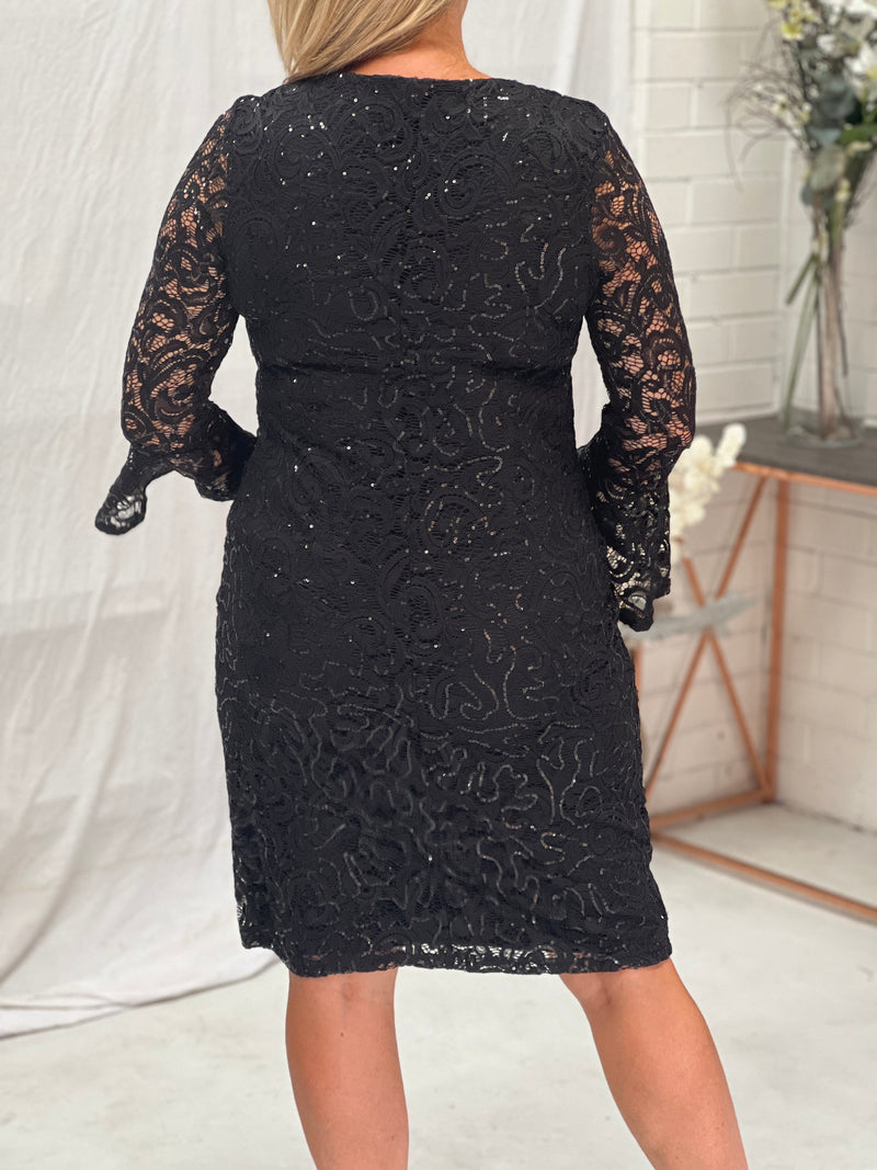 Vadim Black Sequin Lace Dress