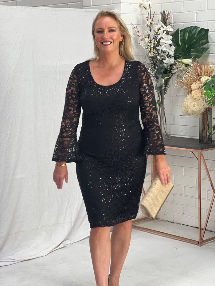 Vadim Black Sequin Lace Dress