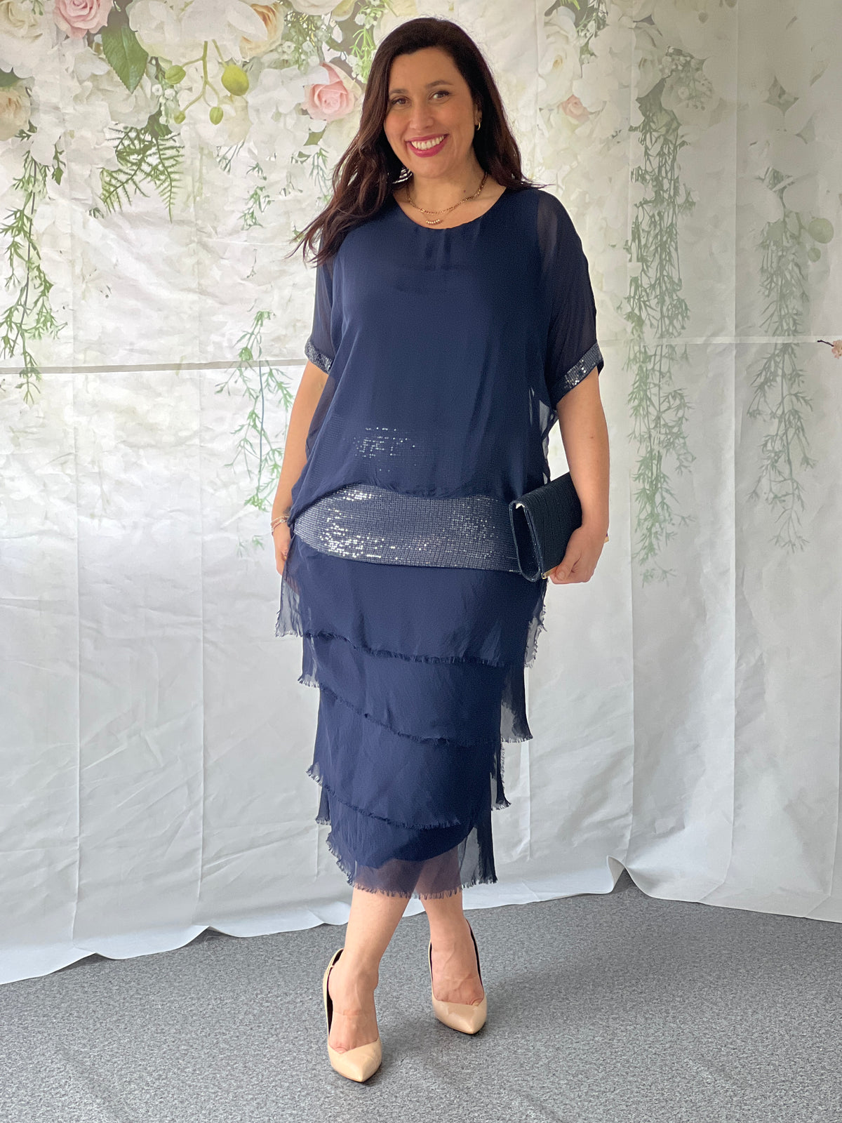 Vienna Navy Silk Dress