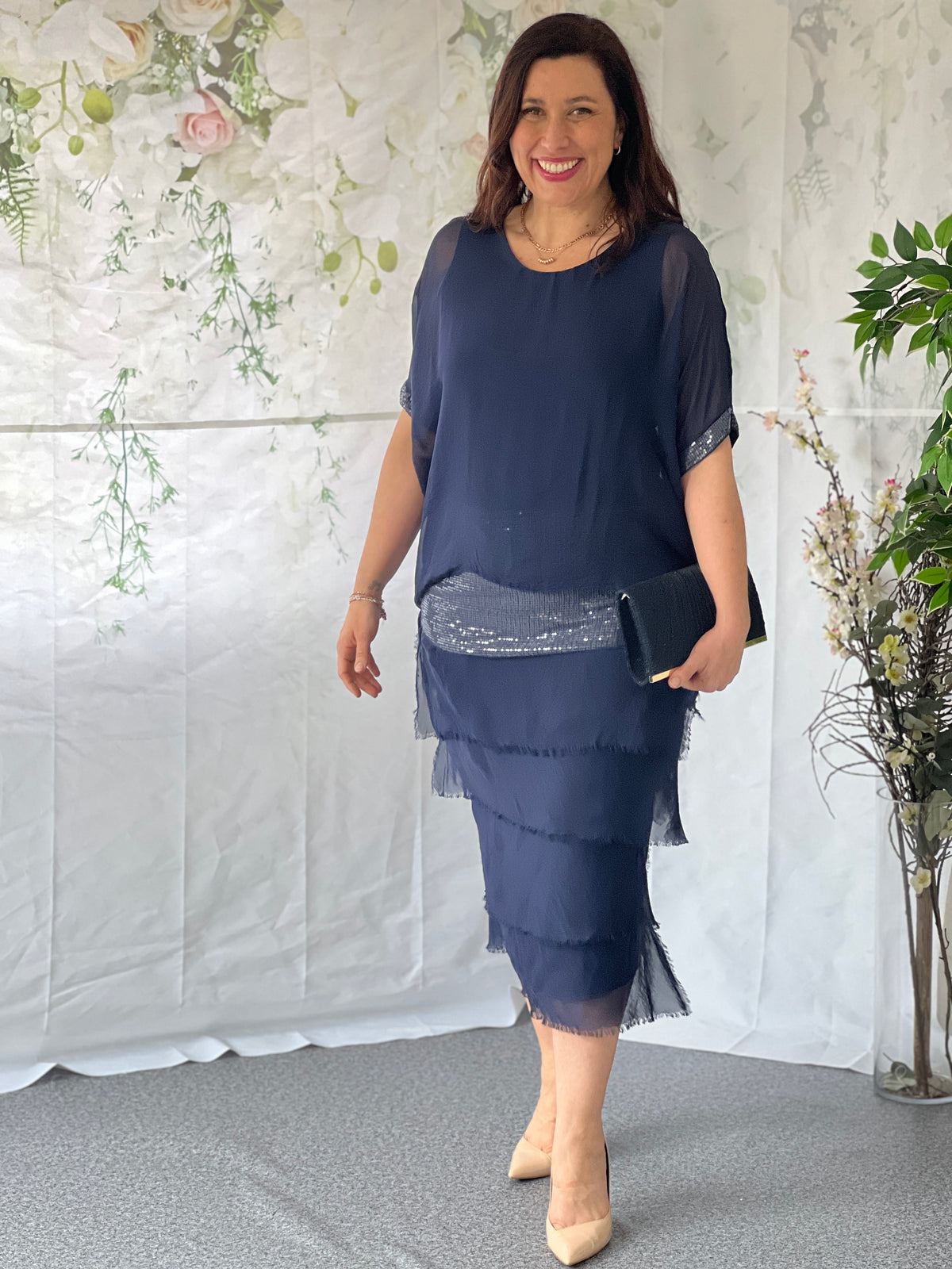 Vienna Navy Silk Dress