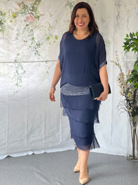 Vienna Navy Silk Dress
