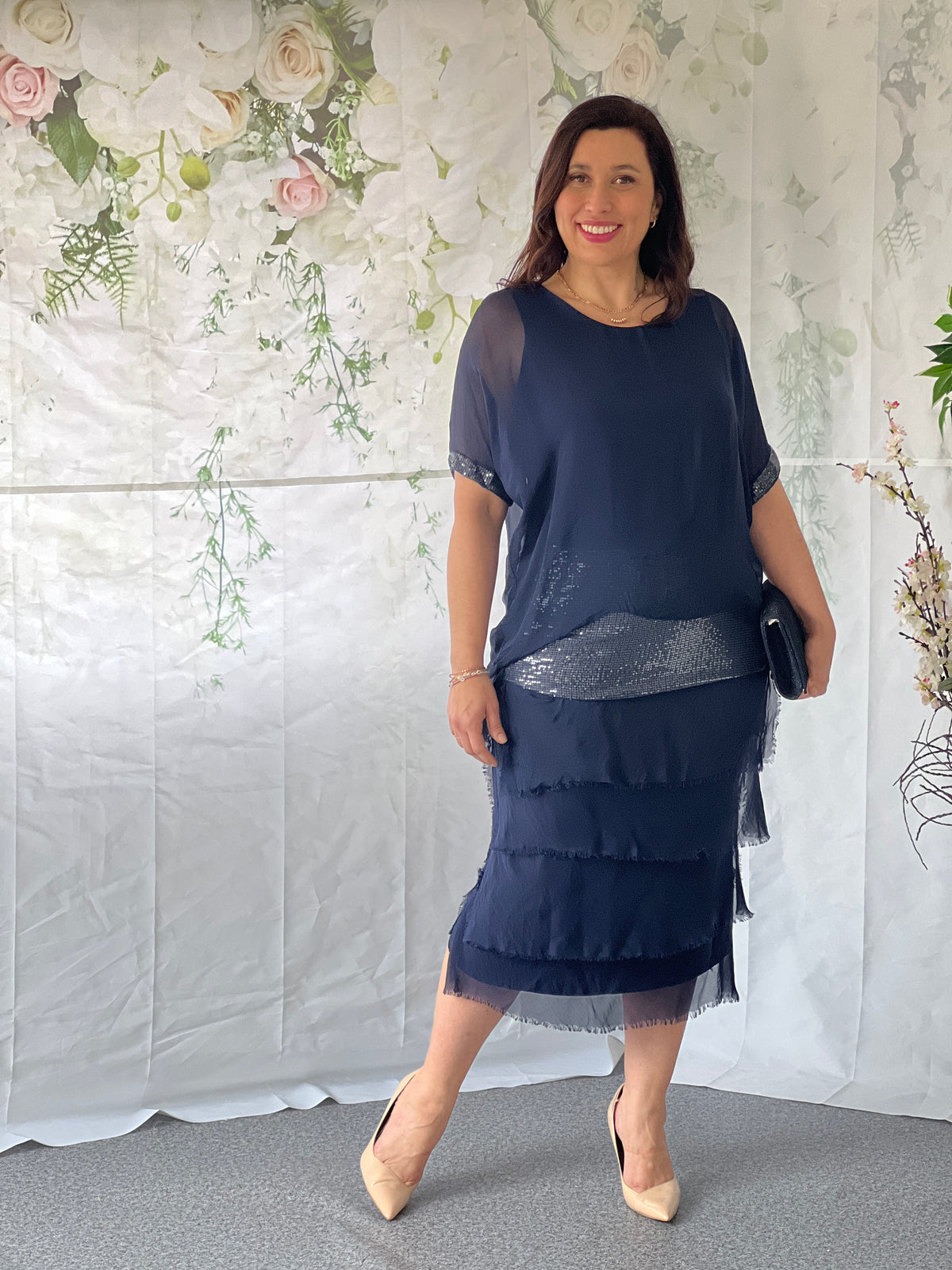 Vienna Navy Silk Dress