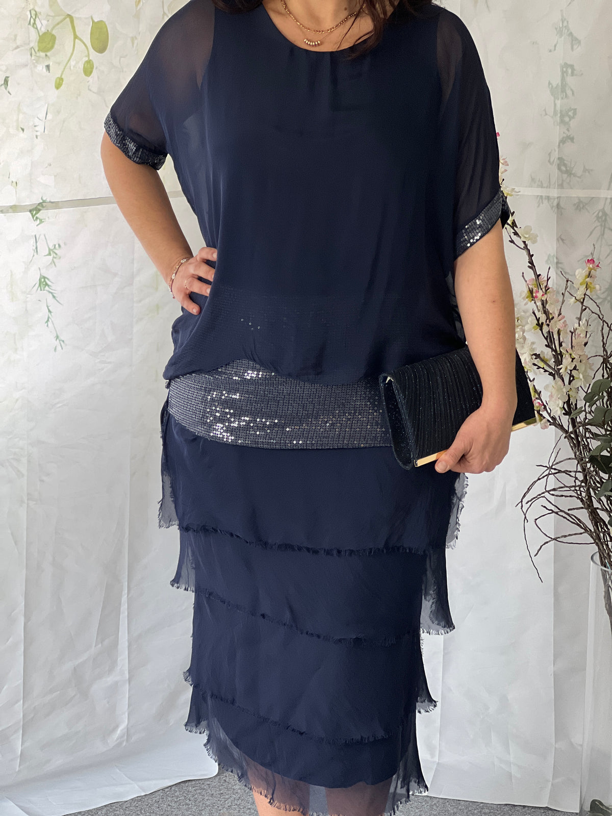 Vienna Navy Silk Dress