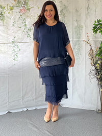 Vienna Navy Silk Dress