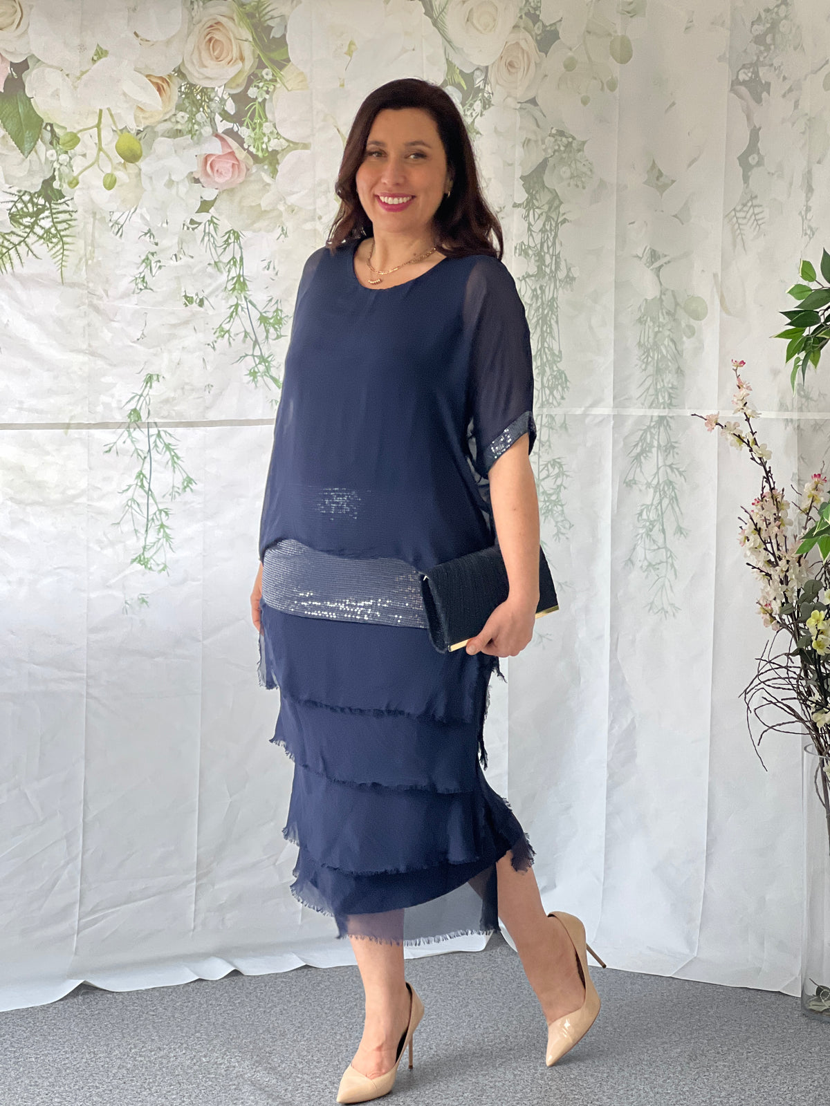 Vienna Navy Silk Dress