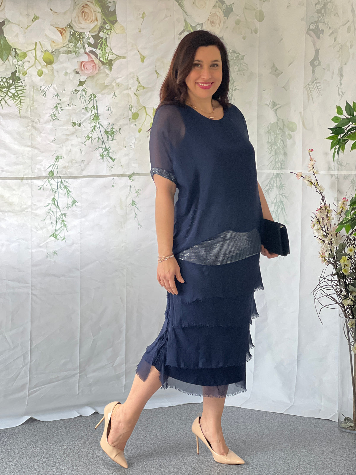 Vienna Navy Silk Dress