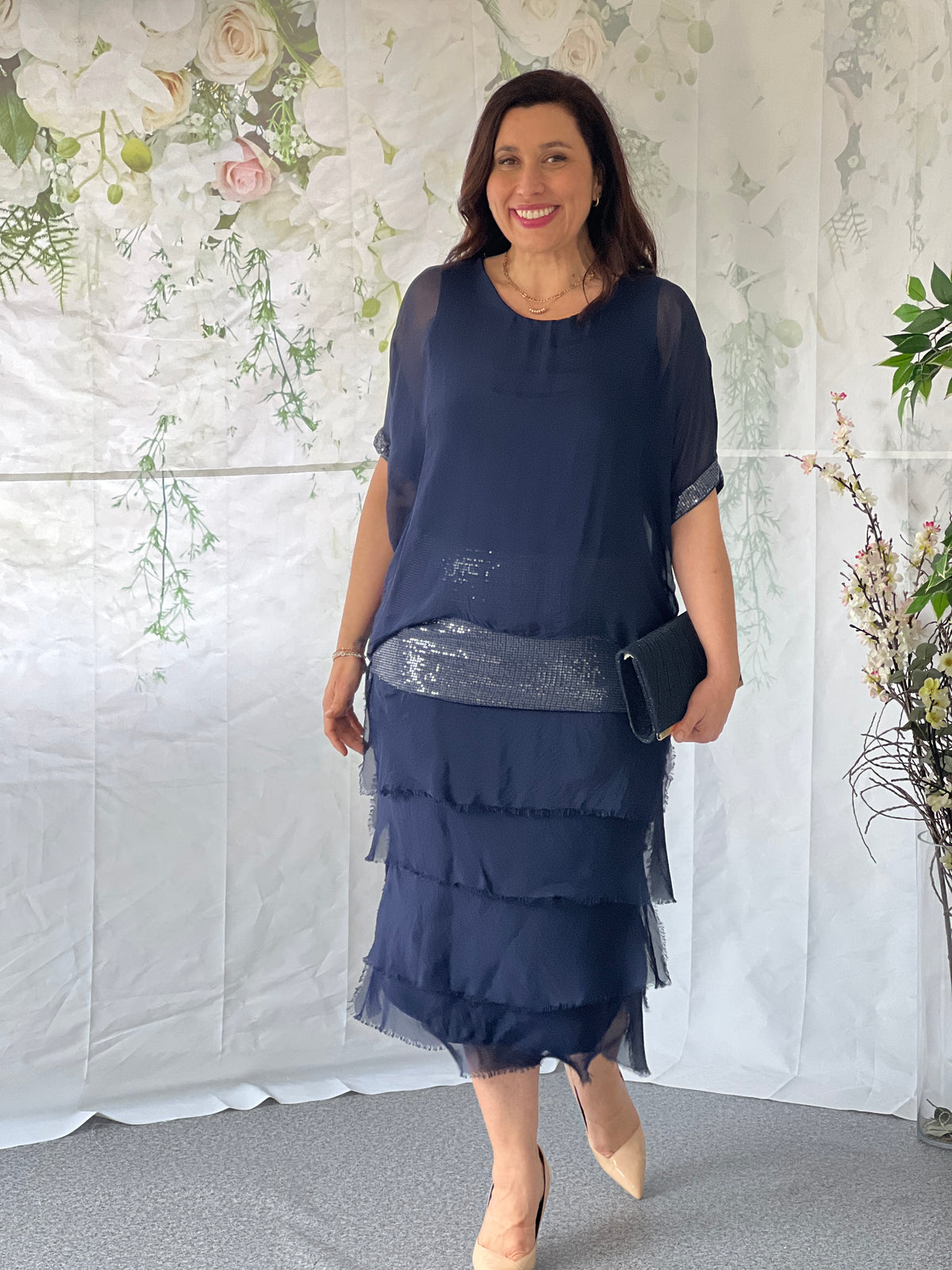 Vienna Navy Silk Dress