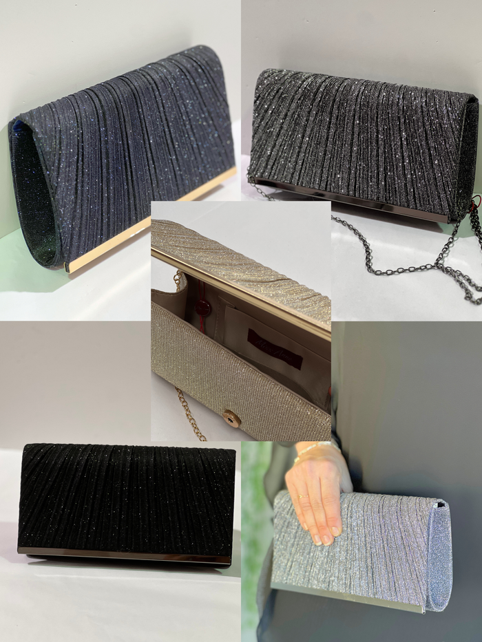 Yara Pleated Glitter Clutch