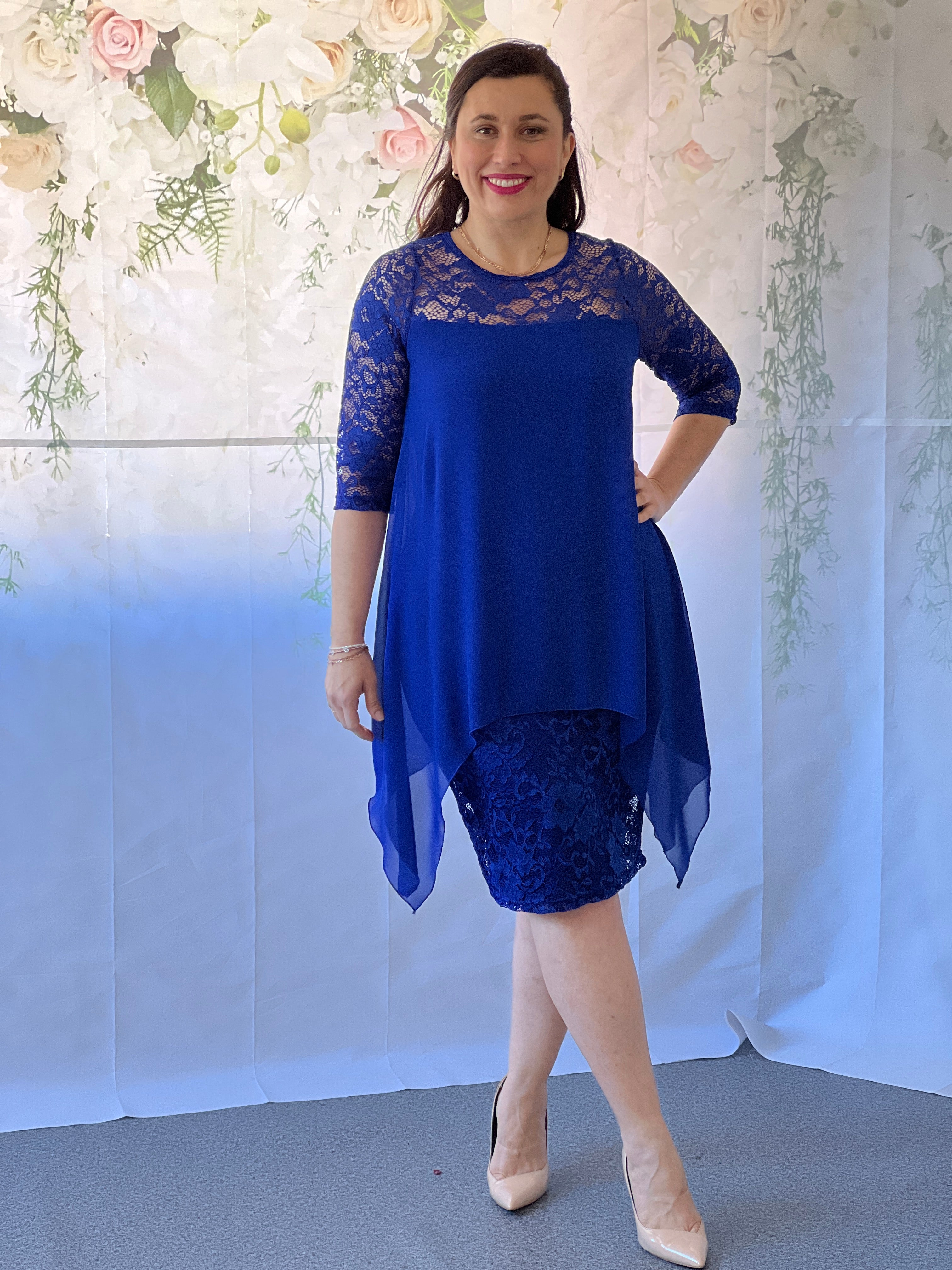 Royal Blue Lace Dress That Slims & Flatters