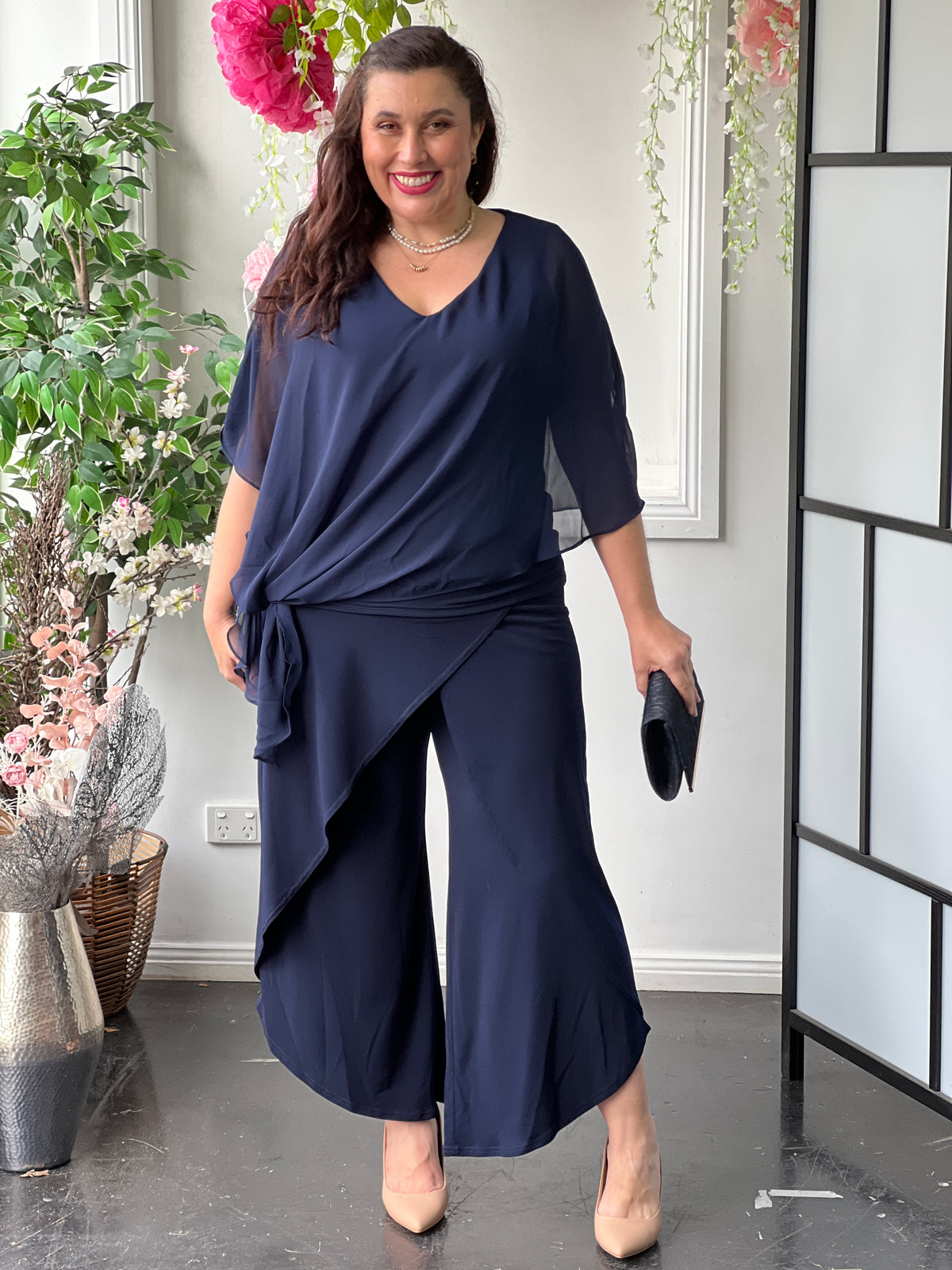 Nessa Navy Evening Top