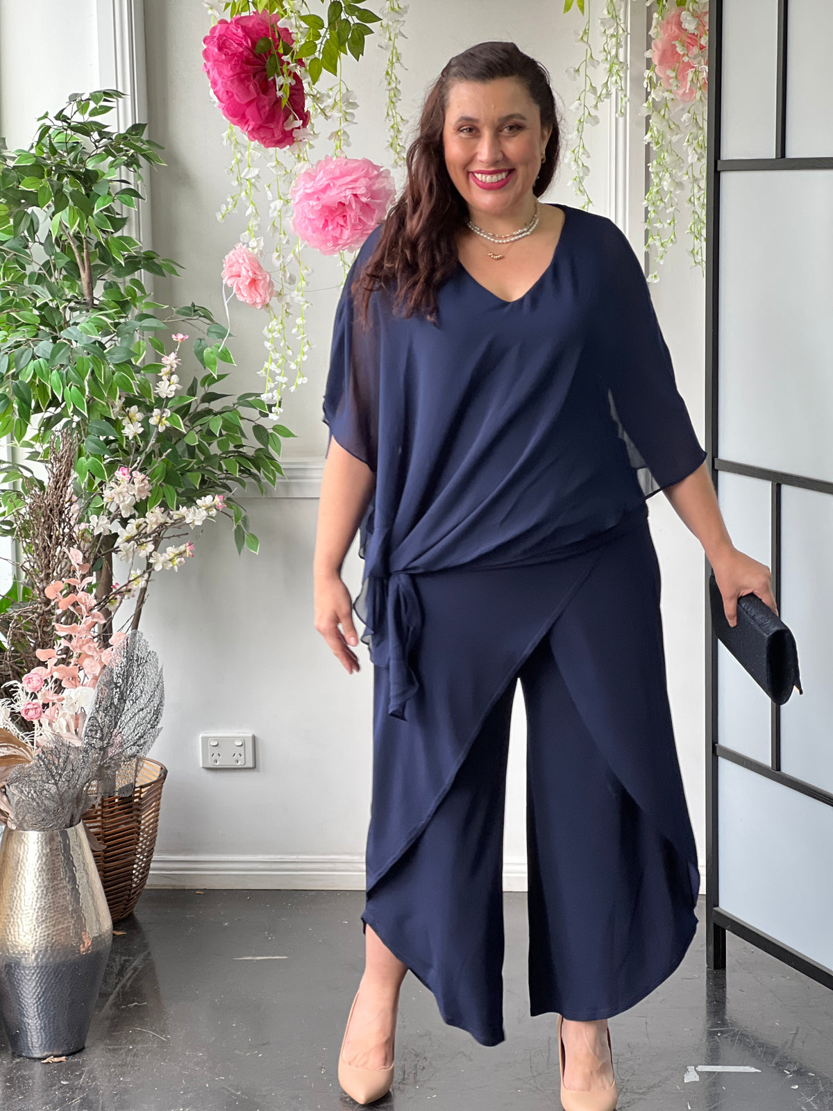 Nessa Navy Evening Top