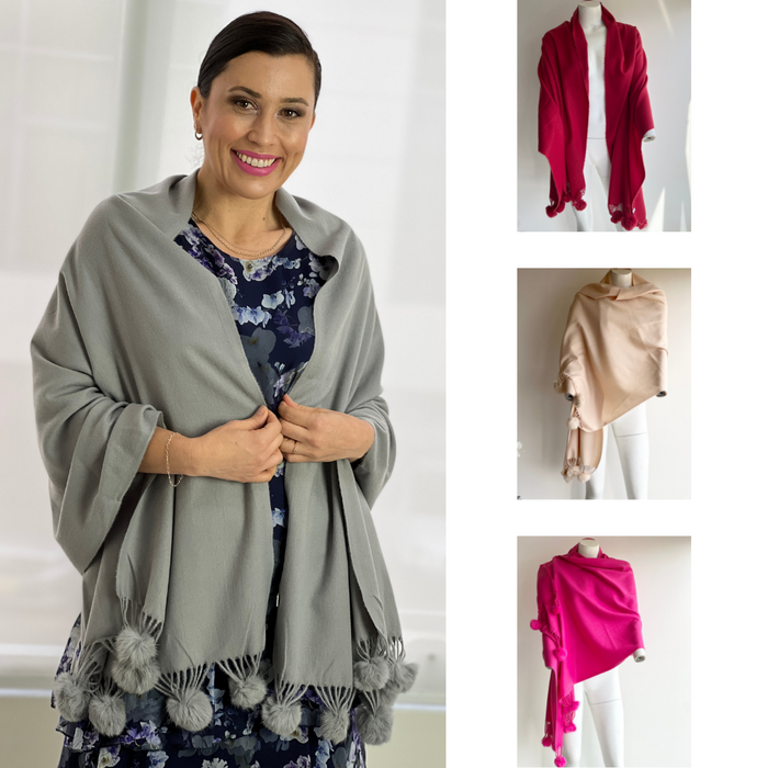 Willow Pom Pom Shawl fuchia