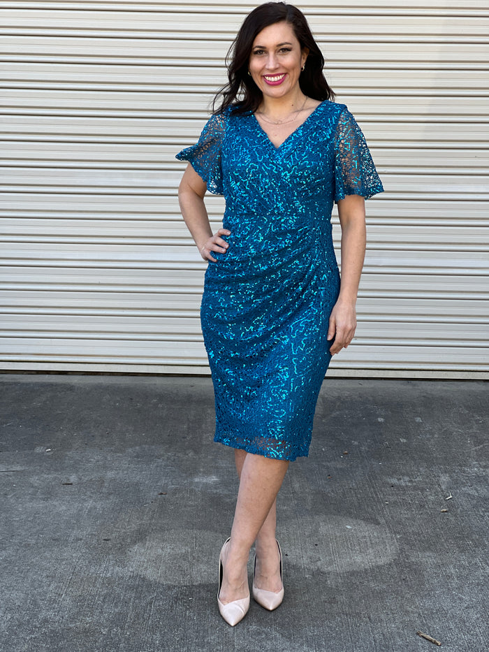 Apollo Teal Sequin Evening Dress