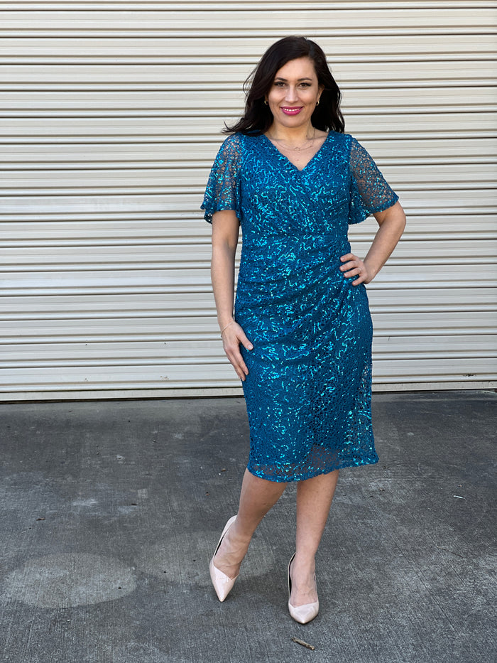 Apollo Teal Sequin Evening Dress