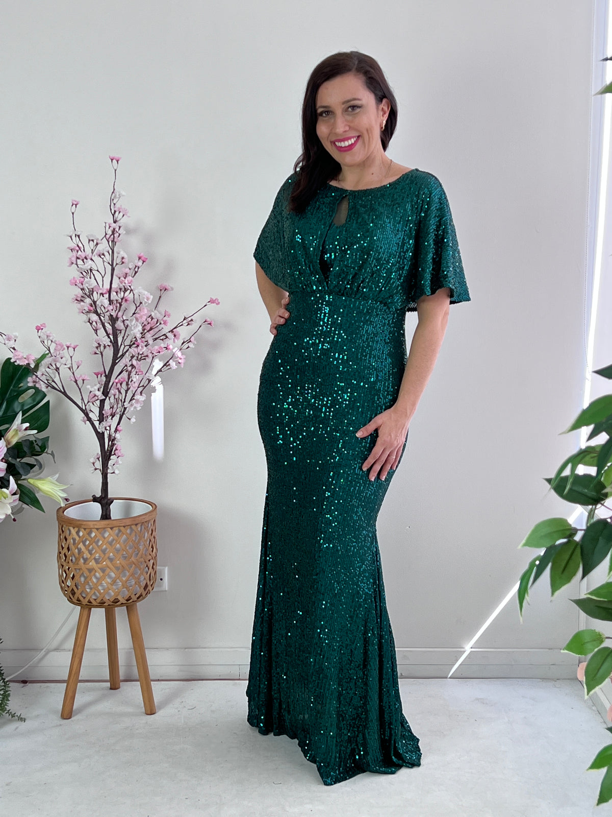 Cindy Emerald Sequin Evening Gown