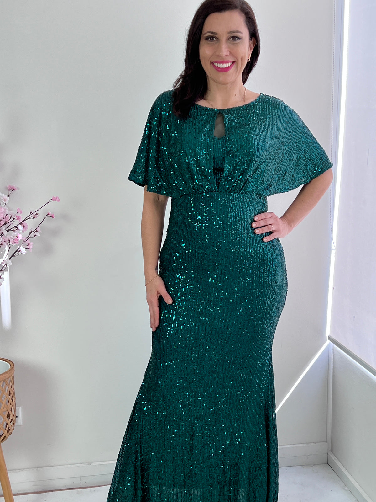 Cindy Emerald Sequin Evening Gown