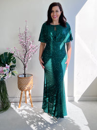 Cindy Emerald Sequin Evening Gown