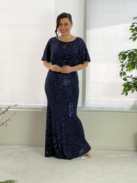 Cindy Navy Sequin Evening Gown