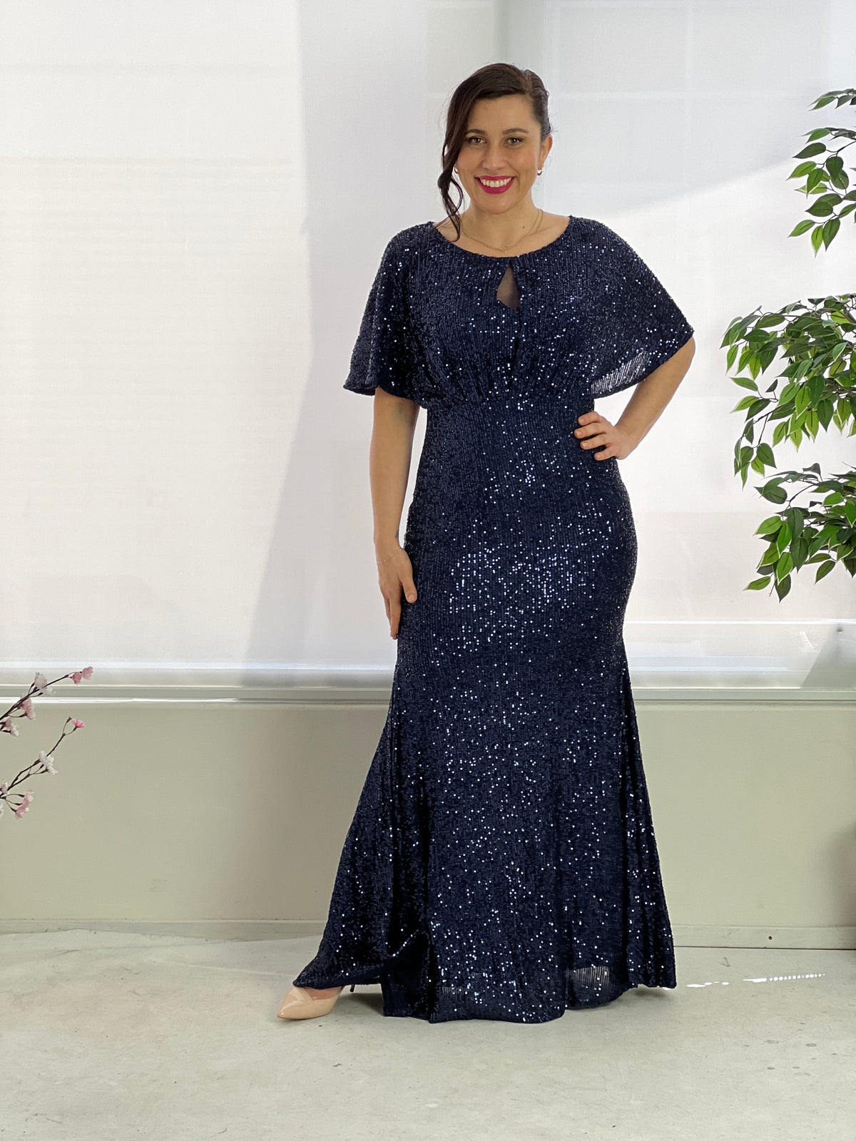 Cindy Navy Sequin Evening Gown