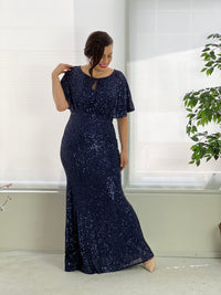 Cindy Navy Sequin Evening Gown