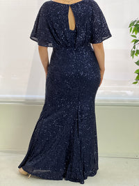 Cindy Navy Sequin Evening Gown