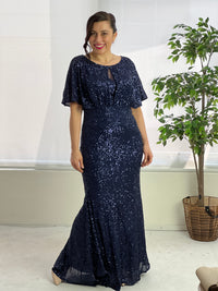 Cindy Navy Sequin Evening Gown