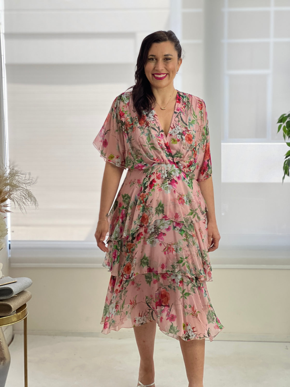 Clara Pink Floral Silk Dress