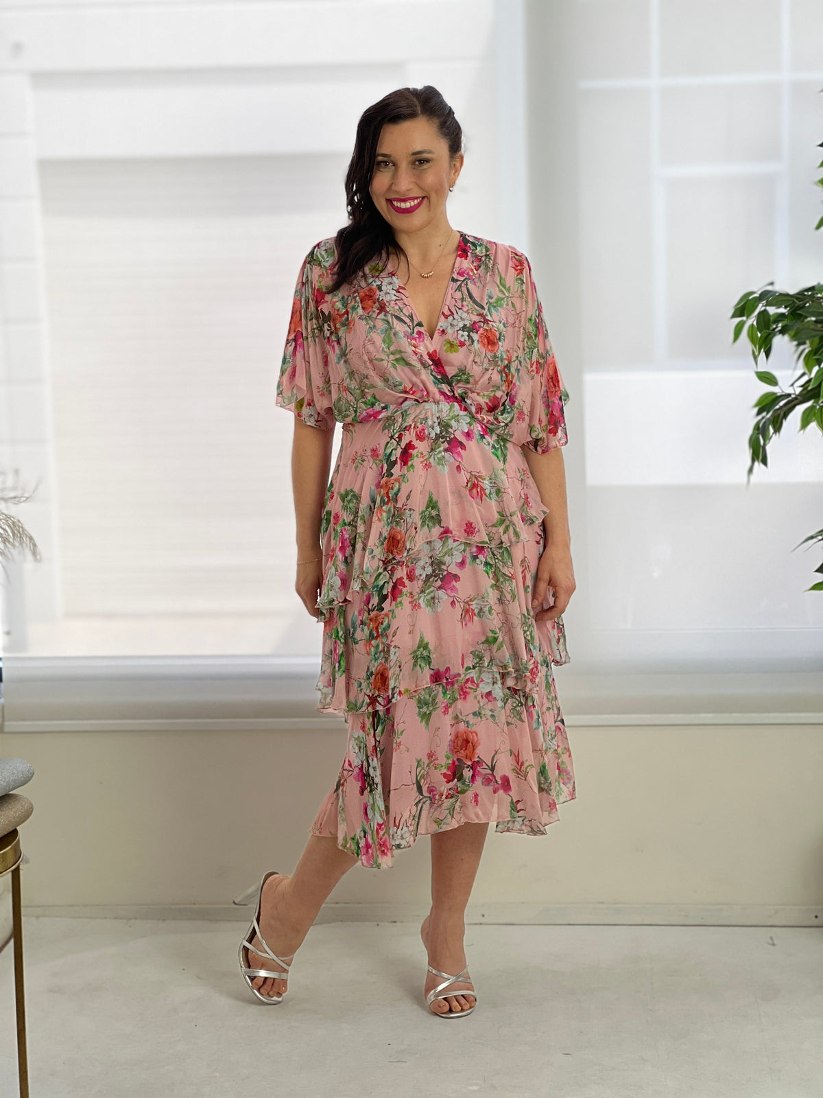 Clara Pink Floral Silk Dress