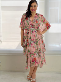 Clara Pink Floral Silk Dress