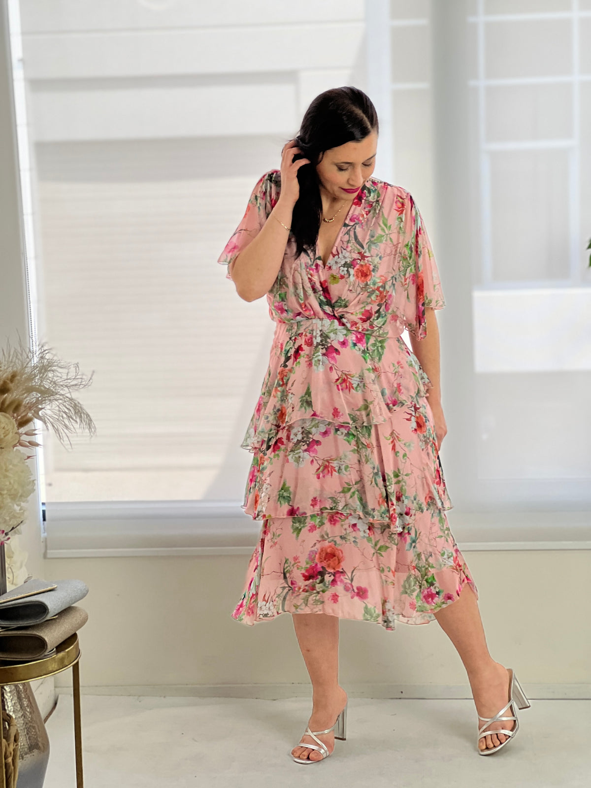 Clara Pink Floral Silk Dress