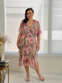 Clara Pink Floral Silk Dress