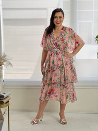 Clara Pink Floral Silk Dress
