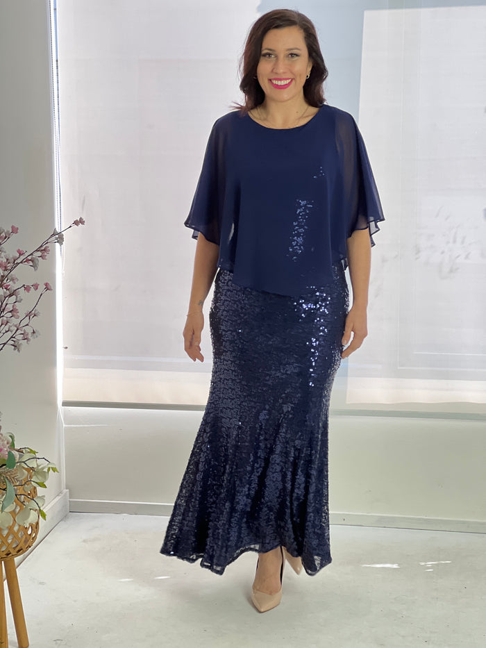 Gabby Navy Sequin Evening Gown