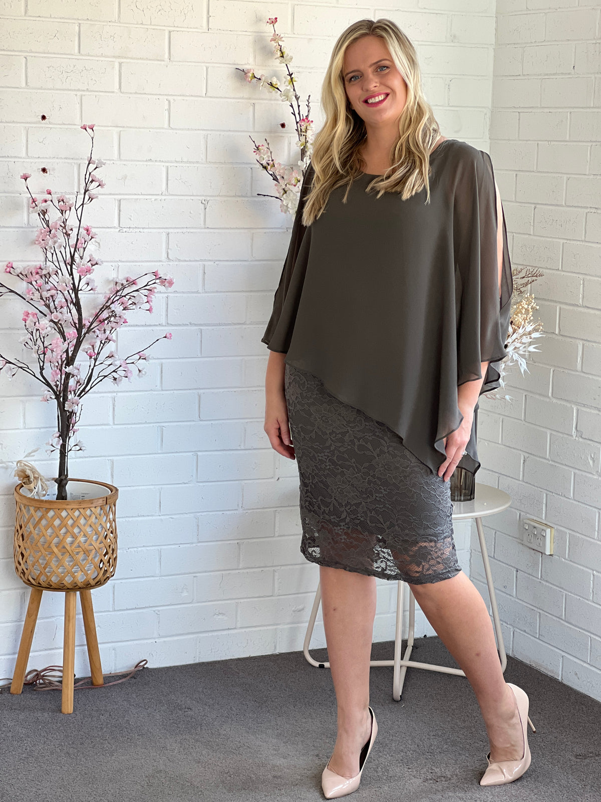 Geraldine Khaki Lace Dress