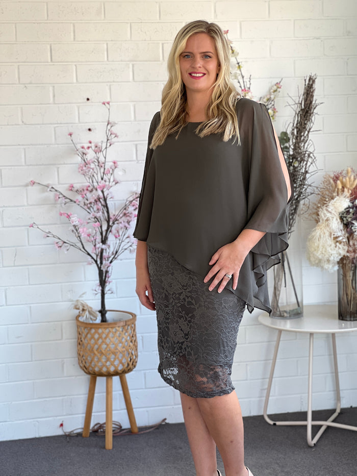 Geraldine Khaki Lace Dress