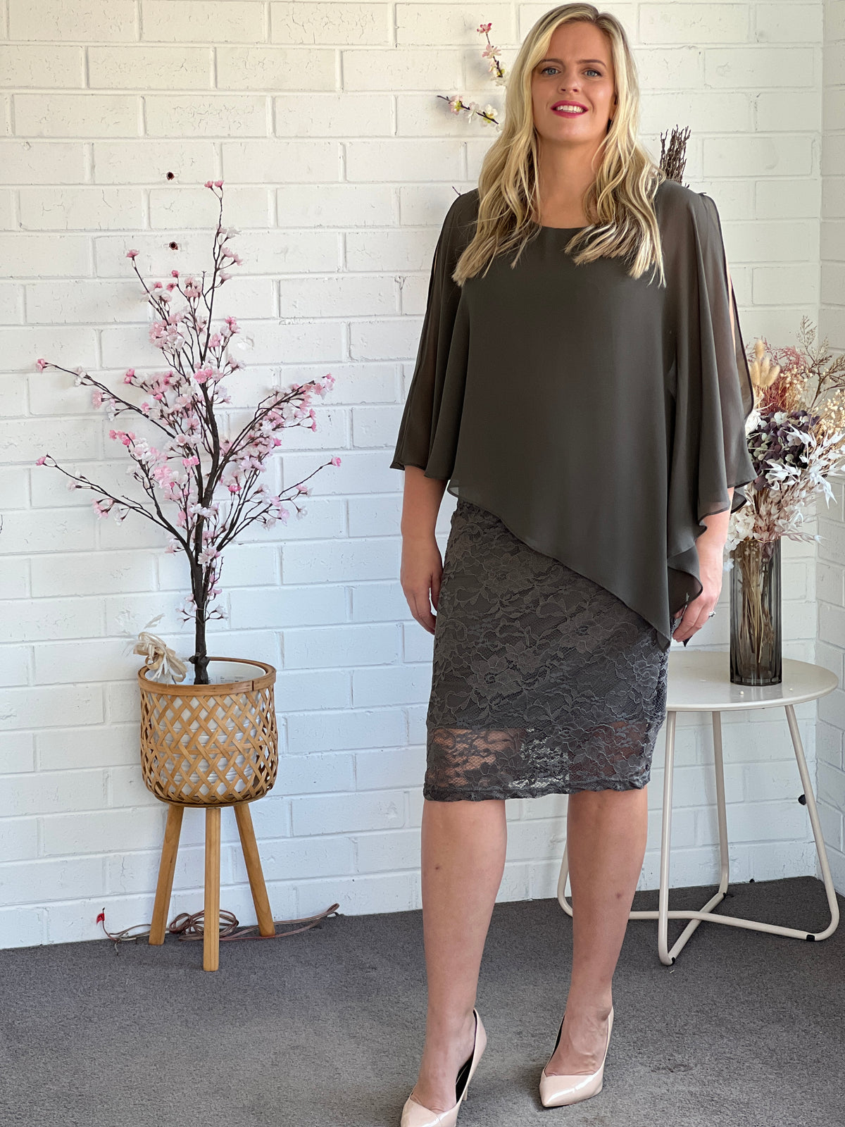 Geraldine Khaki Lace Dress