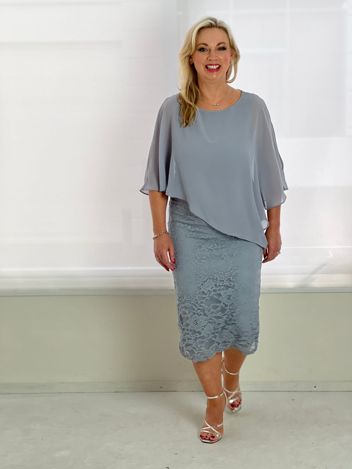 Geraldine Silver Grey Evening Dress