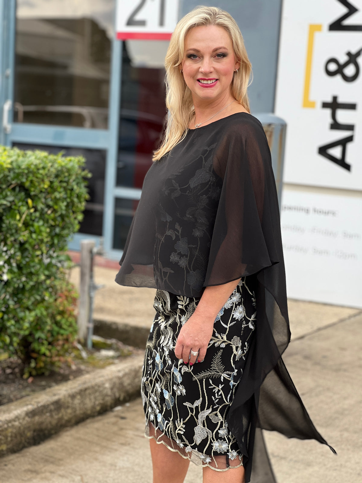 Goslyn Black Embroidered Evening Dress