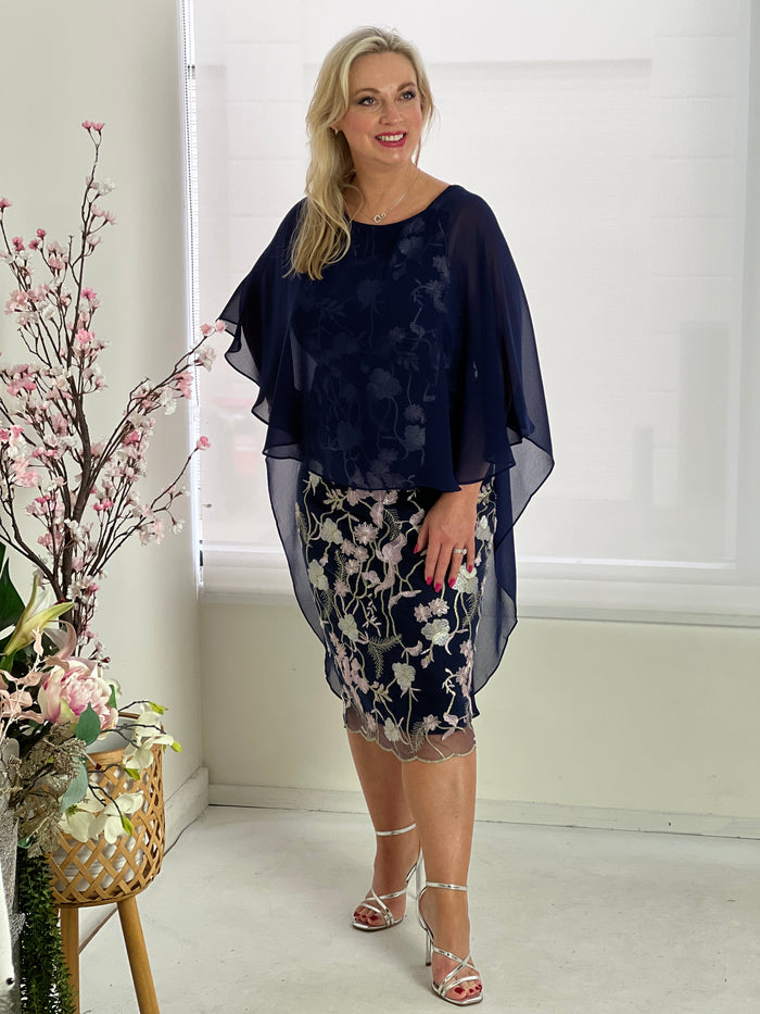 Goslyn Navy Embroidered Evening Dress