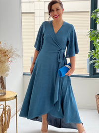 Parker Aqua Glitter Wrap Dress