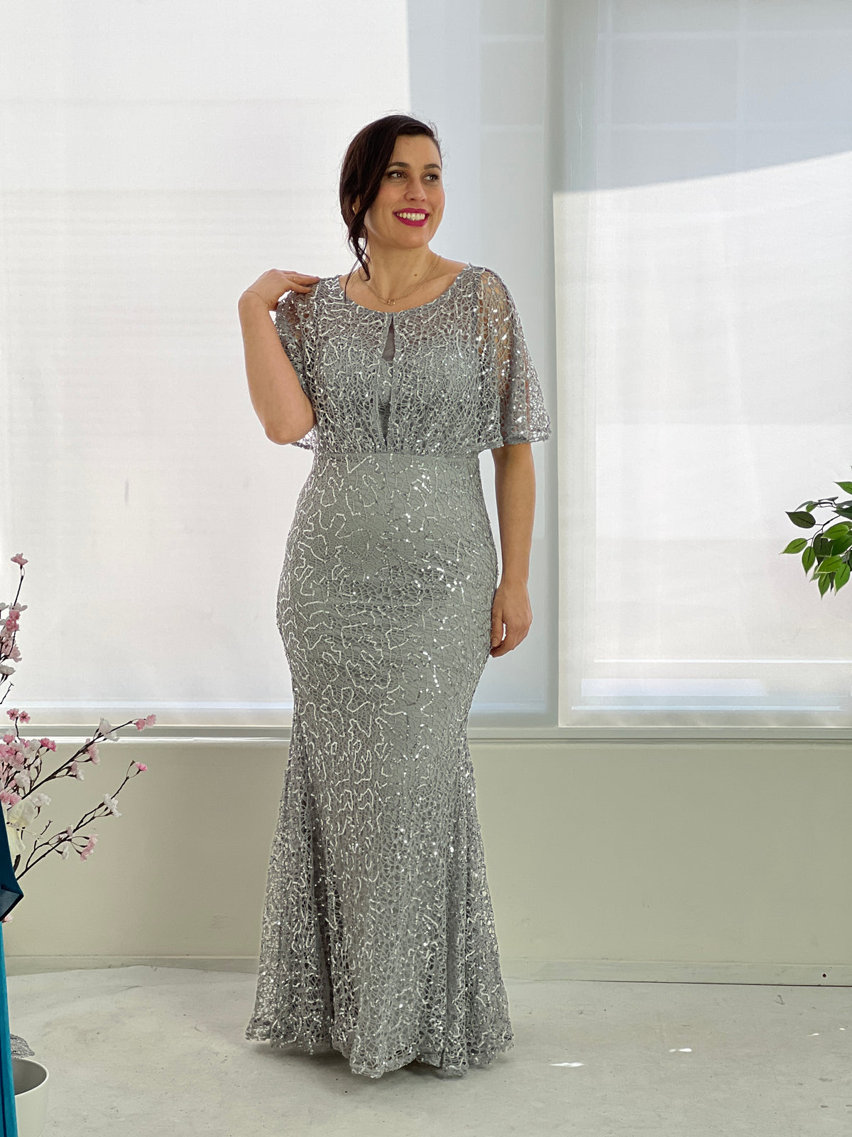 Payton Silver Sequin Evening Gown